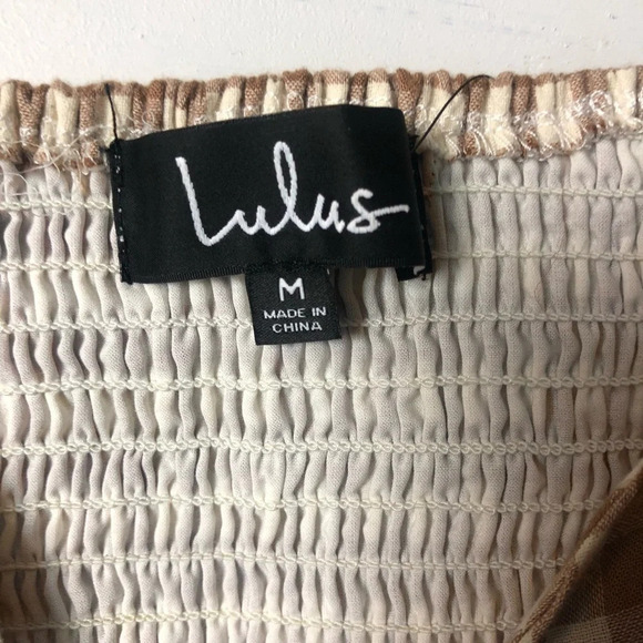 NWT Lulu’s Midday Muse White and Brown Gingham Tie-Front Crop Top Size Medium - Picture 4 of 8